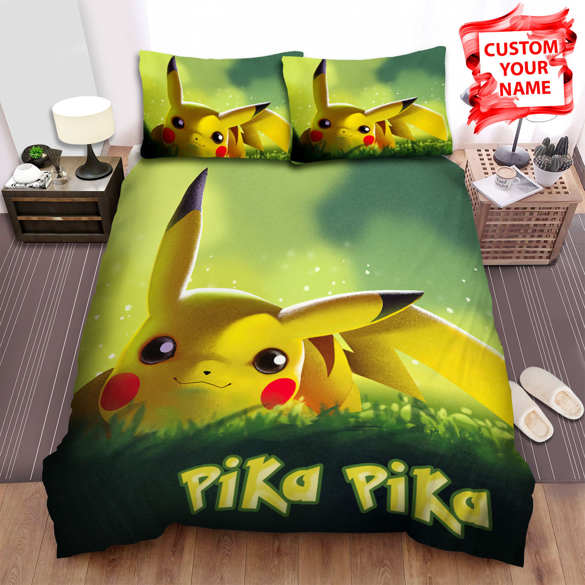 personalized adorable pikachu on grass bed sheets spread duvet cover bedding sets rauza