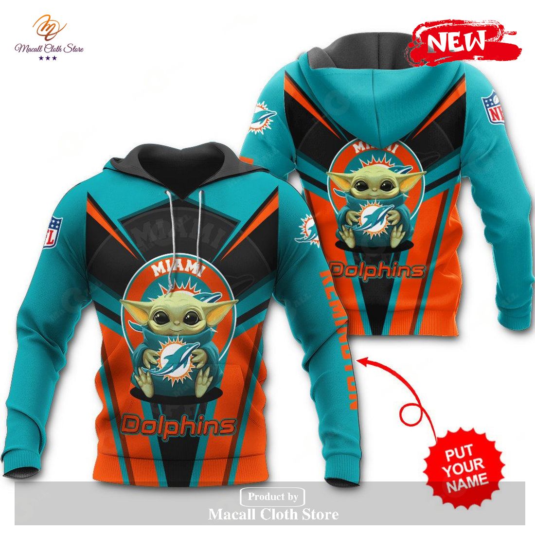 personalized name miami dolphins nfl new baby yoda sports hoodie sweatshirt 3d 1 jrb1C