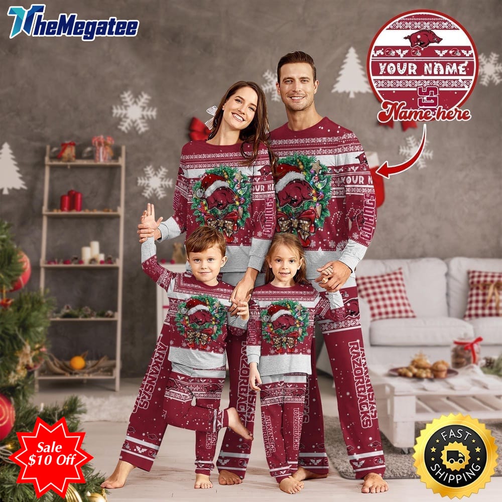 personalized ncaa arkansas razorbacks pajamas christmas pajamas for sports fan