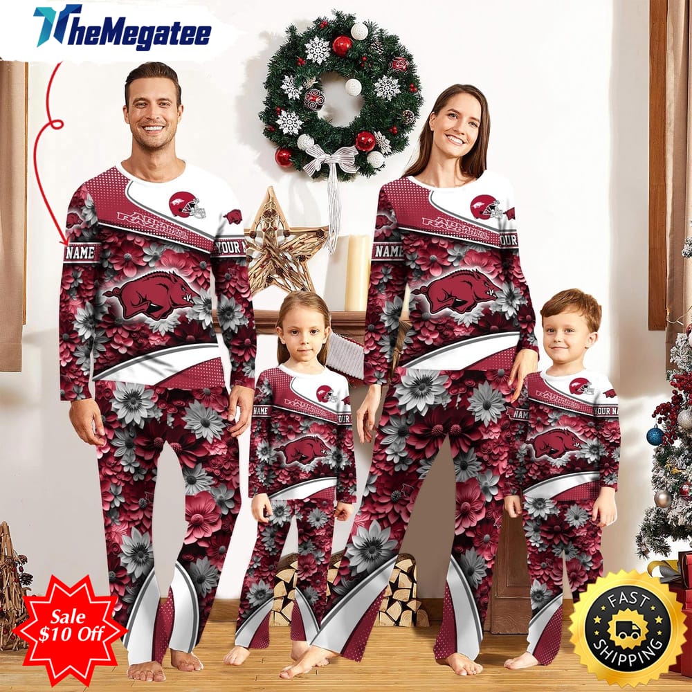 personalized ncaa arkansas razorbacks pajamas for family pajamas sport fans