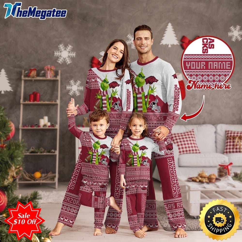 personalized ncaa arkansas razorbacks pajamas xmas for sport family