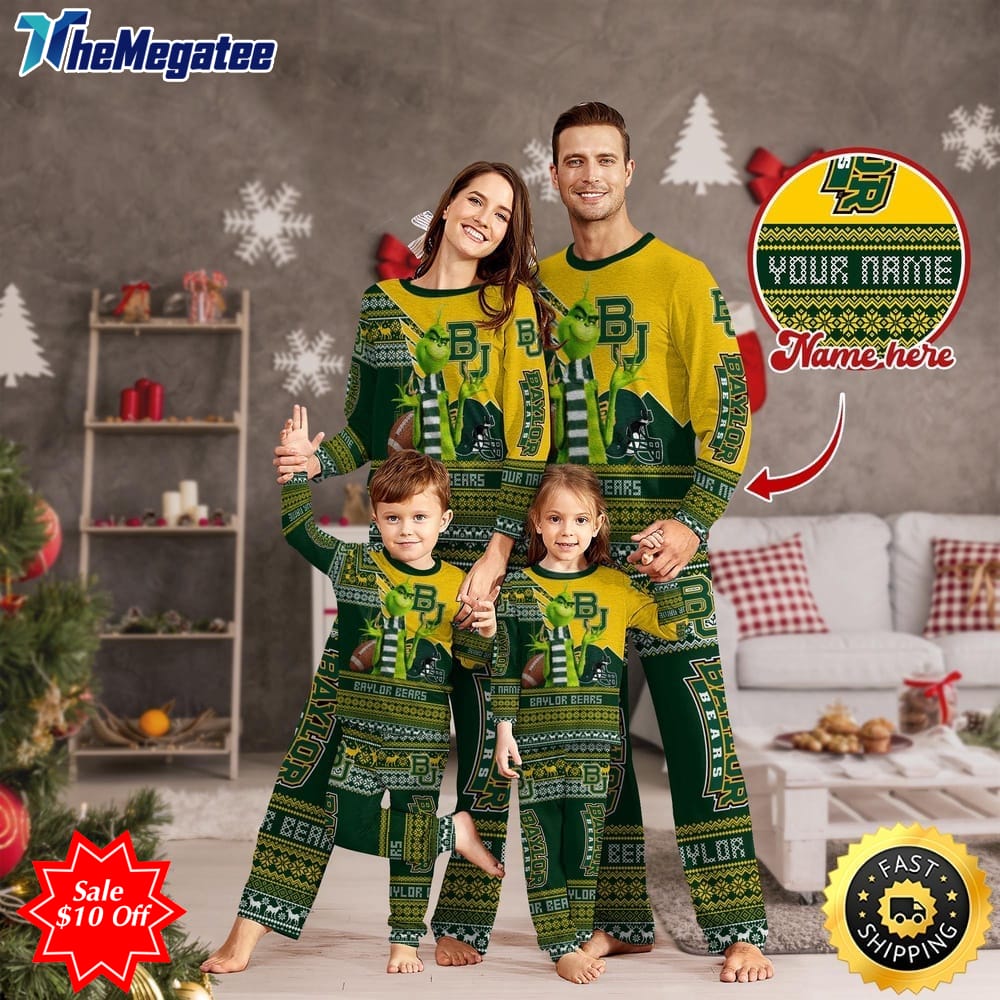 personalized ncaa baylor bears pajamas xmas for sport family