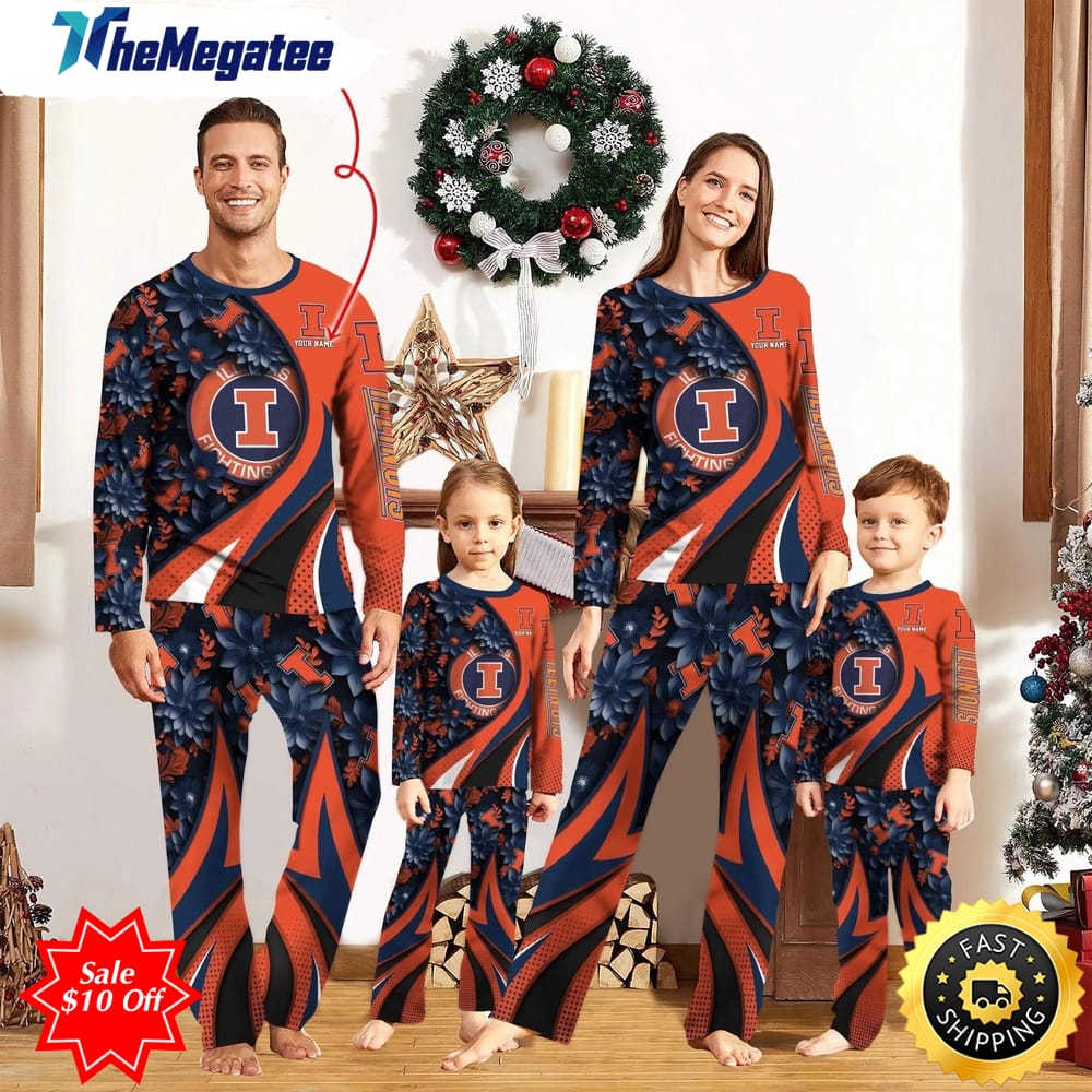 personalized ncaa illinois fighting illini pajamas flower for sport family