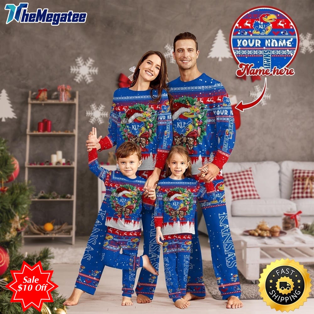 personalized ncaa kansas jayhawks pajamas christmas pajamas for sports fan