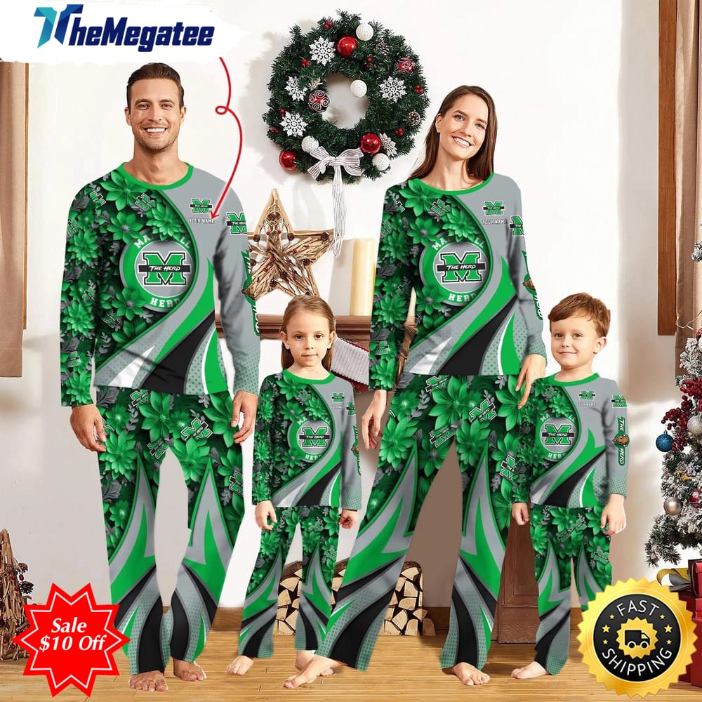 personalized ncaa marshall thundering herd pajamas flower for sport family