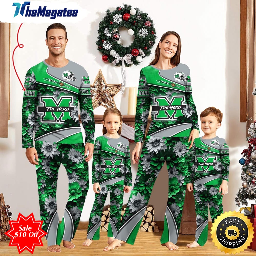 personalized ncaa marshall thundering herd pajamas for family pajamas sport fans