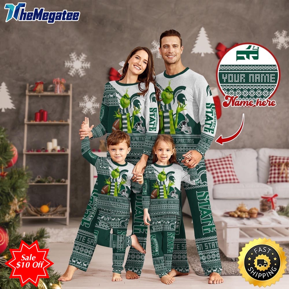 personalized ncaa michigan state spartans pajamas xmas for sport family