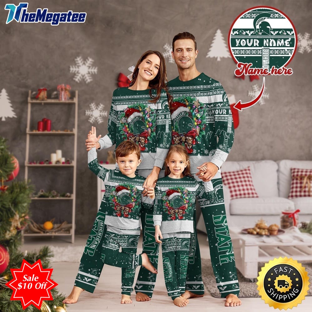 personalized ncaa michigan state spartans pajamas xmas for sports fan