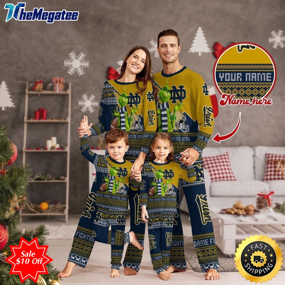 personalized ncaa notre dame fighting irish pajamas xmas for sport family