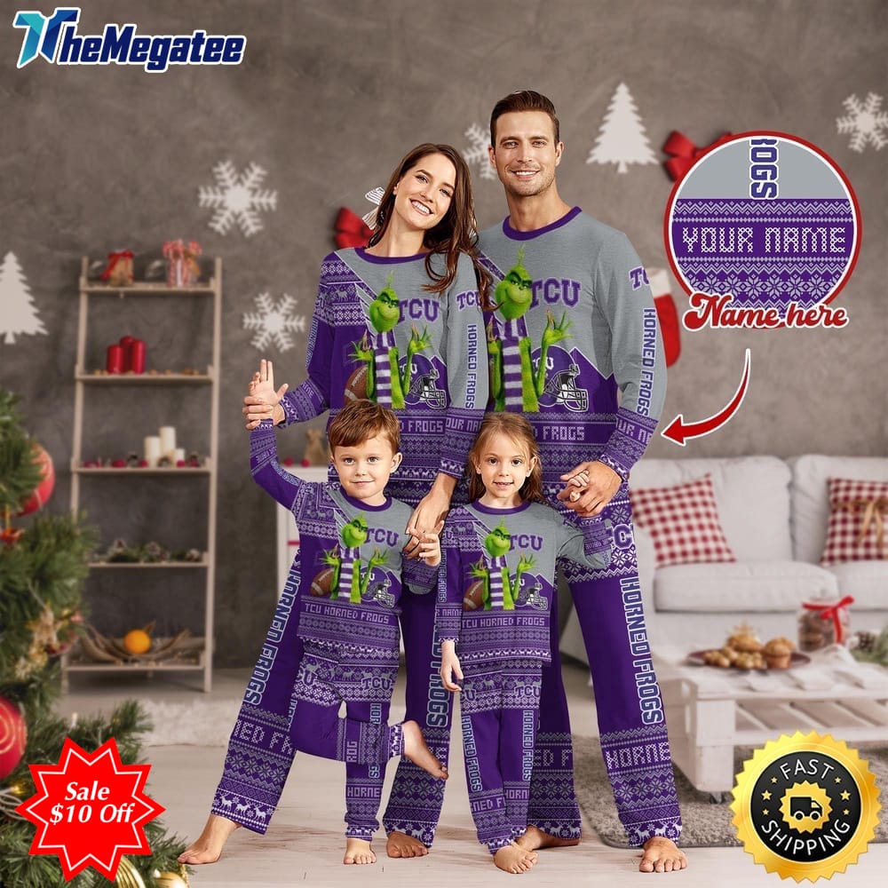 personalized ncaa tcu horned frogs pajamas xmas for sport family