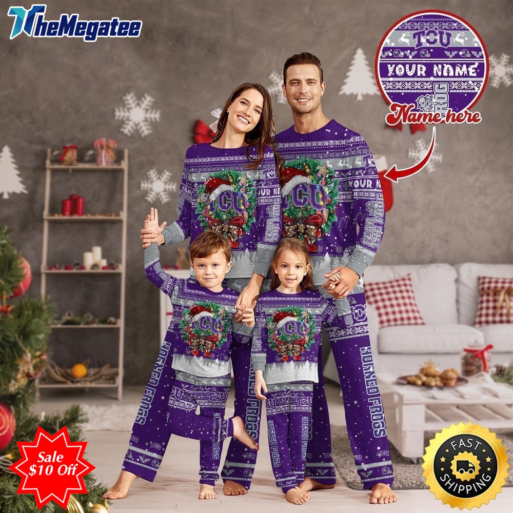 personalized ncaa tcu horned frogs pajamas xmas for sports fan