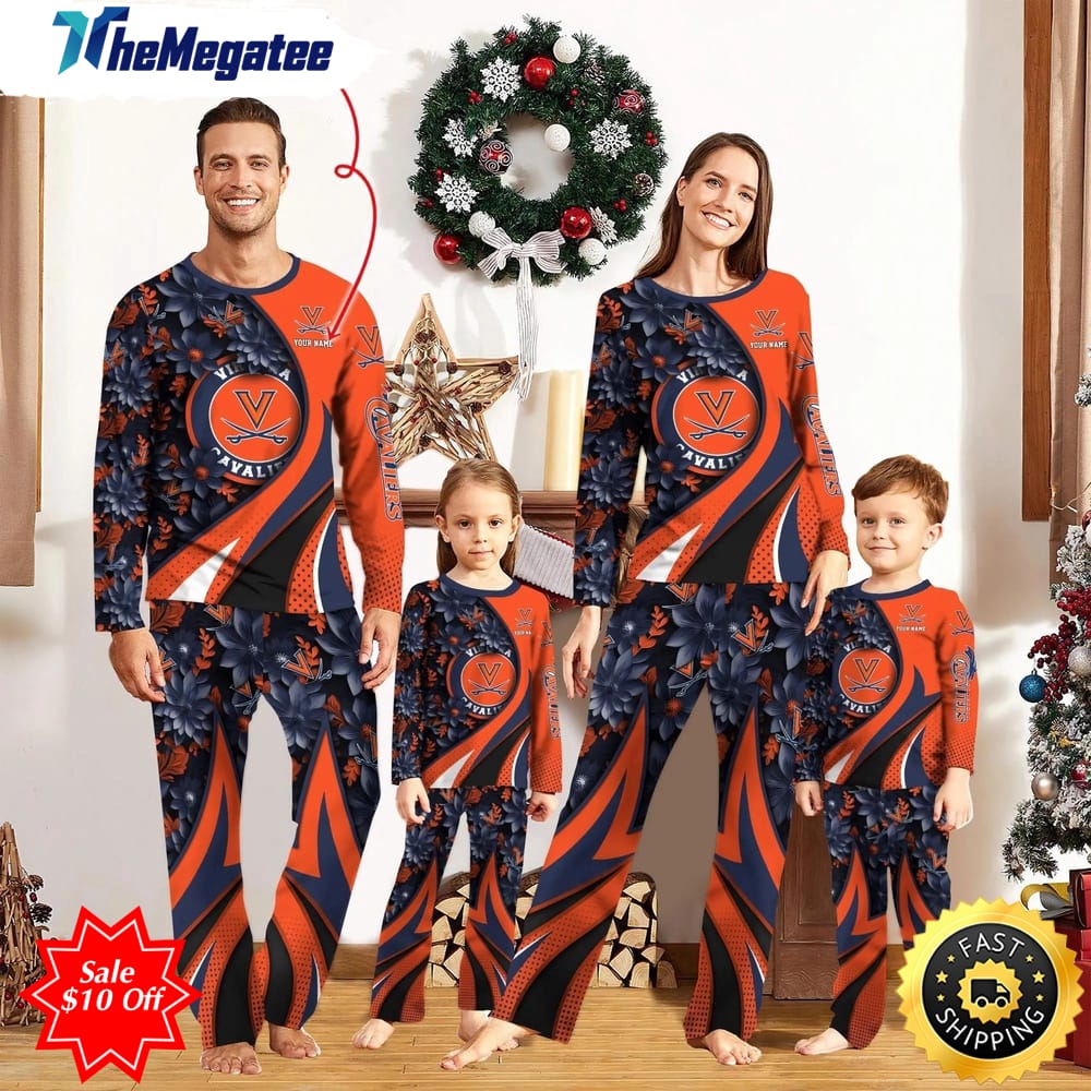 personalized ncaa virginia cavaliers pajamas flower for sport family