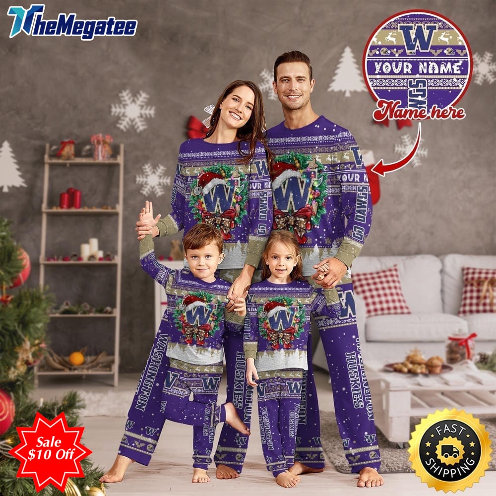 personalized ncaa washington huskies pajamas xmas for sports fan