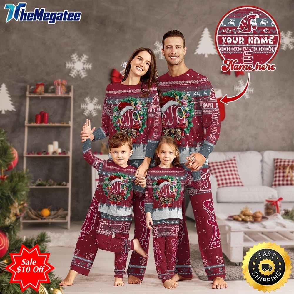 personalized ncaa washington state cougars pajamas xmas for sports fan