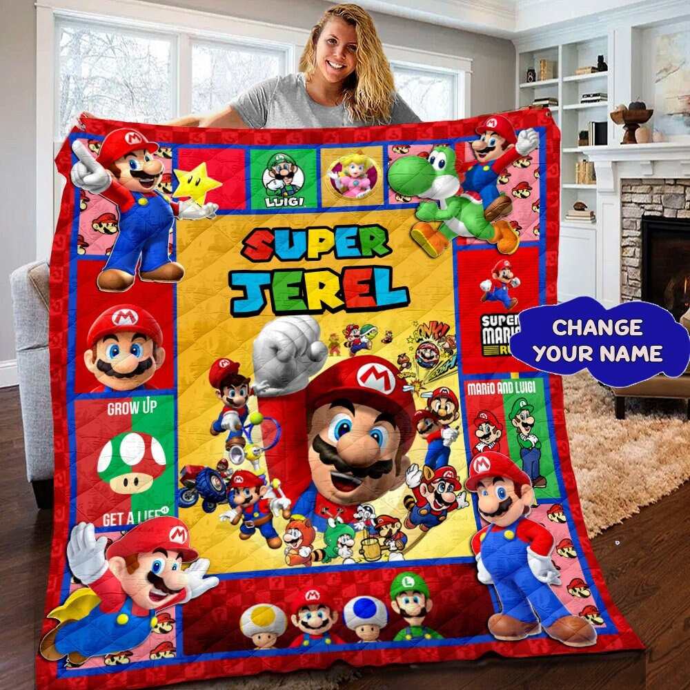 personalized super mario gaming game birthday quilt dkurk