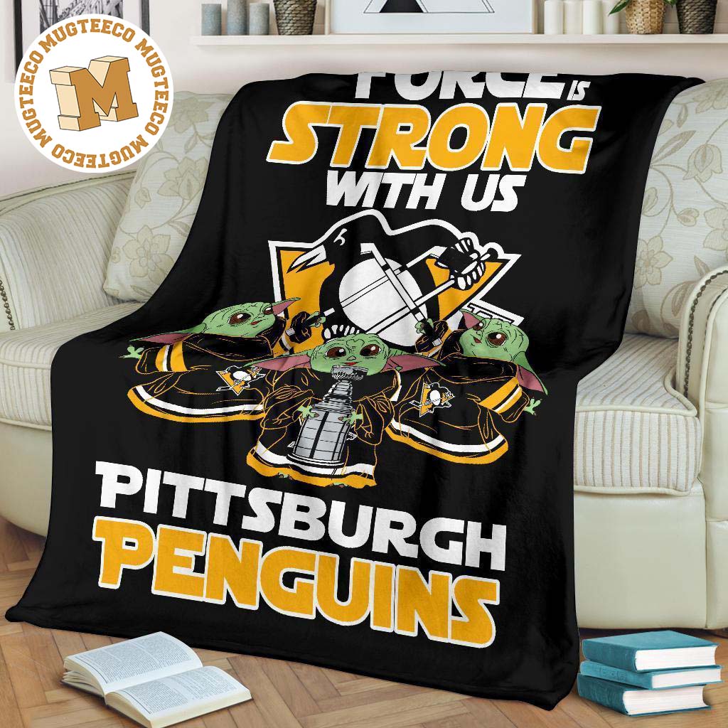 pittsburgh penguins baby yoda fleece blanket the force strong qew8b