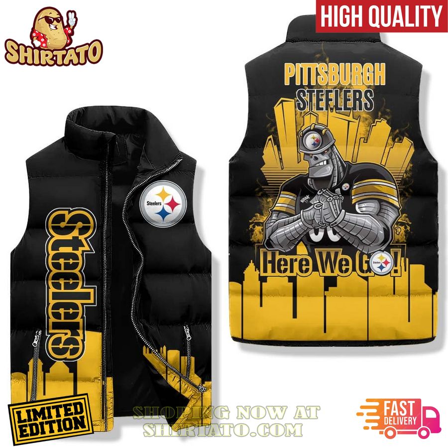 pittsburgh steelers here we go sleeveless puffer jacket 1 EJRGl