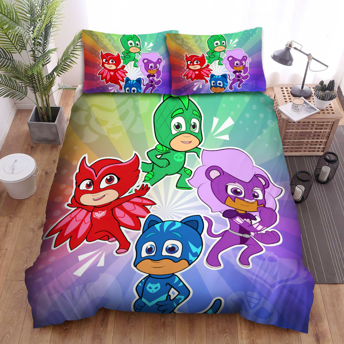 pj masks superheroes posing bed sheets spread duvet cover bedding sets txbcm