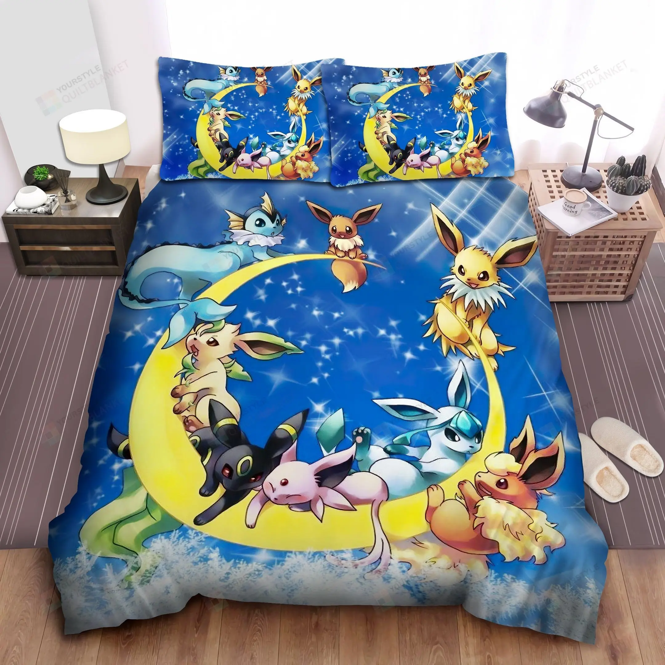 pokemon all eevee evolutions on the moon bed sheets spread duvet cover bedding sets 1cata
