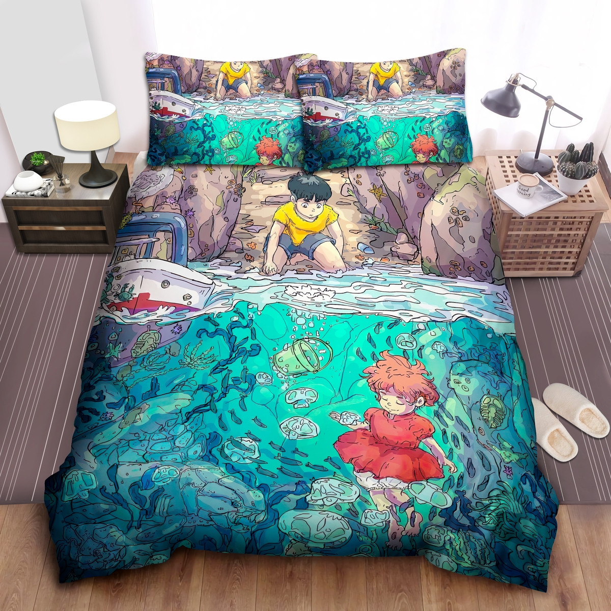 ponyo sosuke artwork duvet cover bedroom sets comfortable bedding sets vsgfa