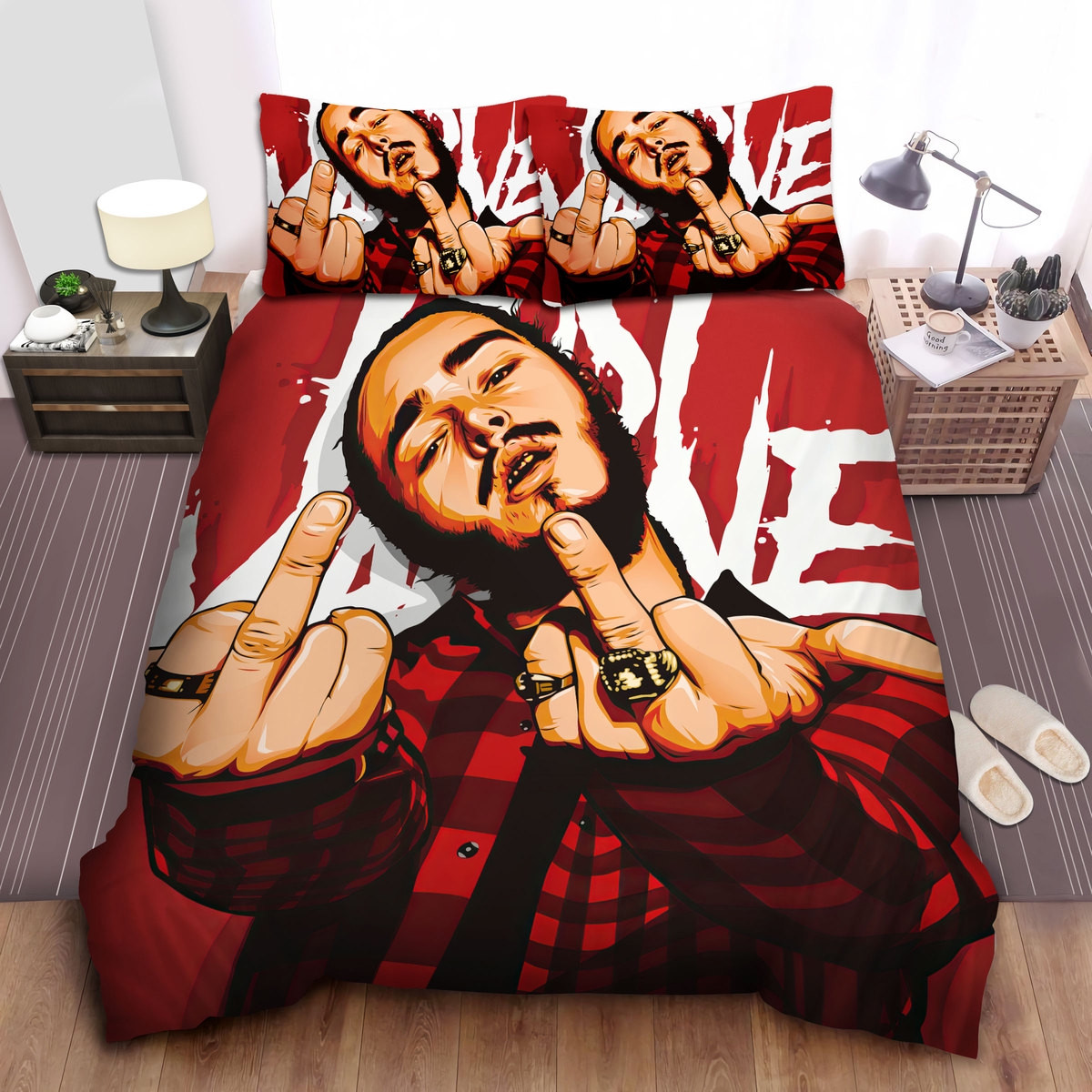 post malone middle fingers cartoon art bed sheets spread comforter duvet cover bedding sets dc2ab