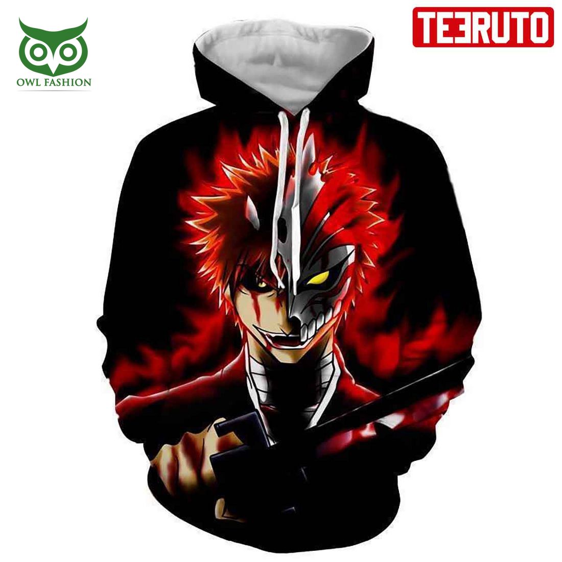 rage graphic ichigo and hollow mask bleach anime hd 3d aop hoodie 1 hulHE