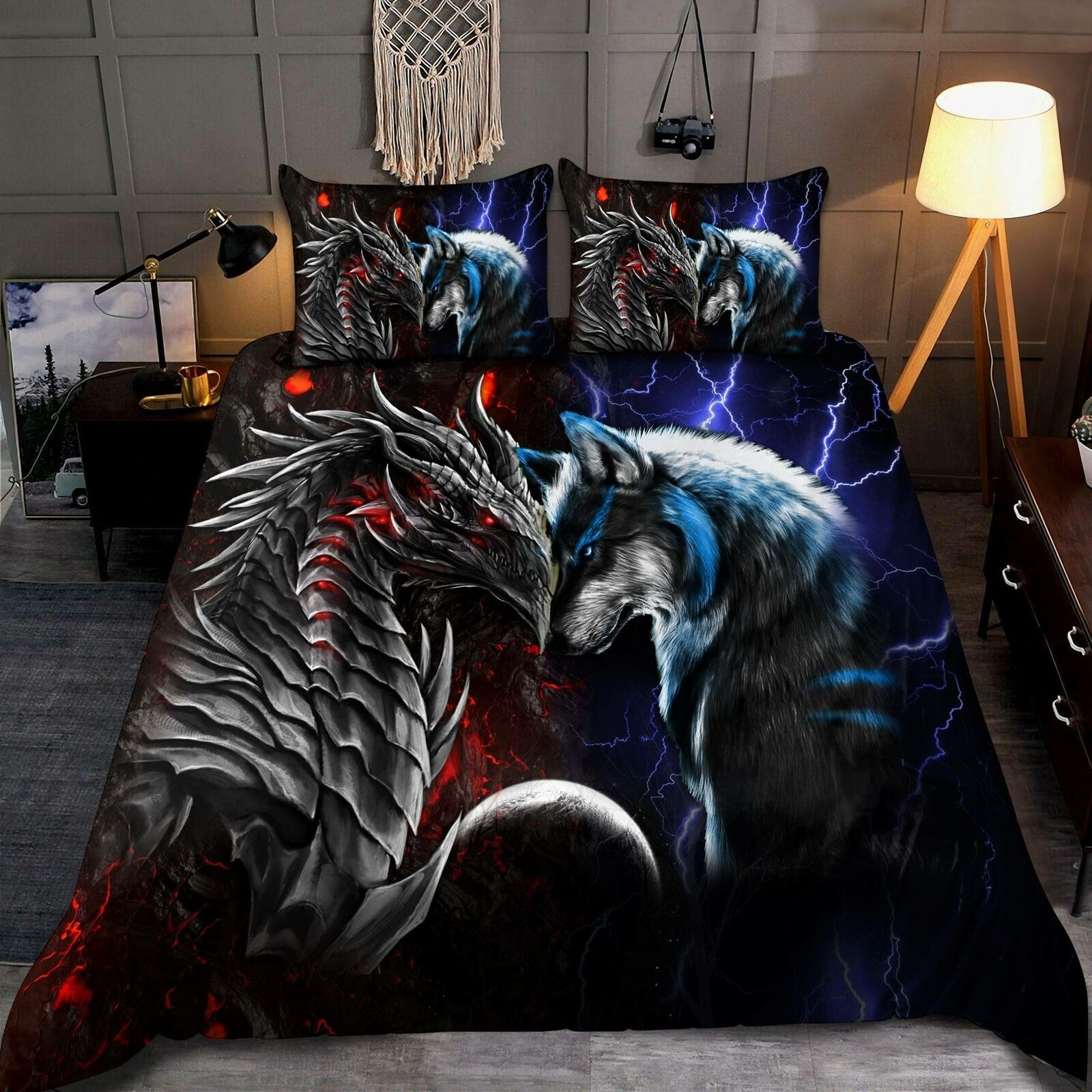 red and blue dragon wolf duvet cover bedroom sets comfortable bedding sets uy9sw