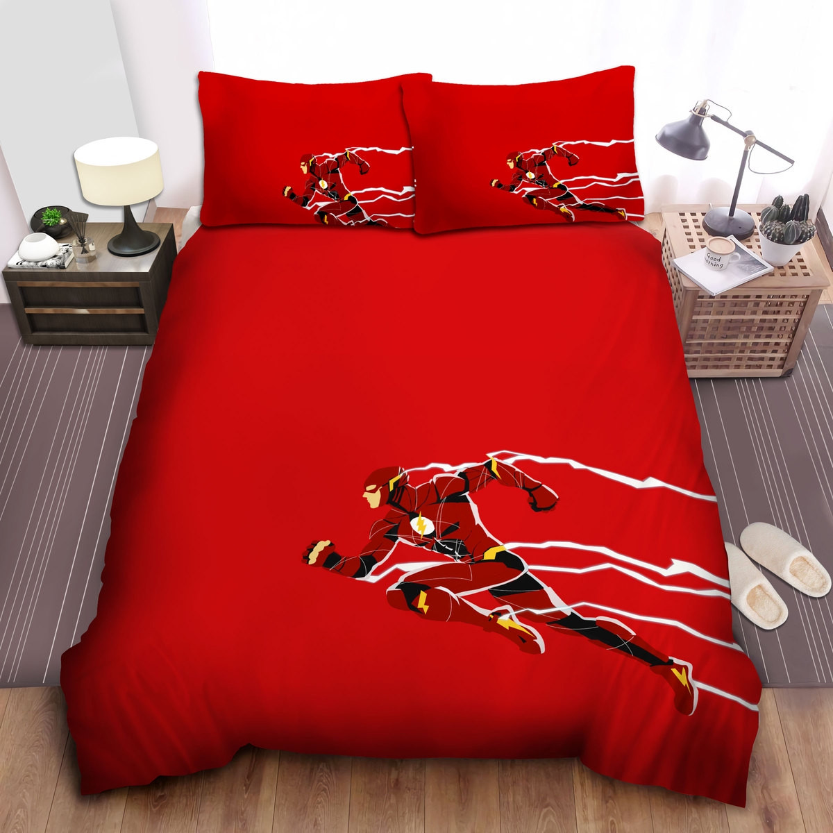 red background super speed flash bedding sets duvet cover bed sheets 2lvct