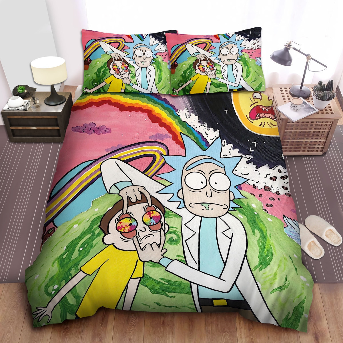 rick and morty in trippy universe painting duvet cover bedroom sets comfortable bedding sets z23wx