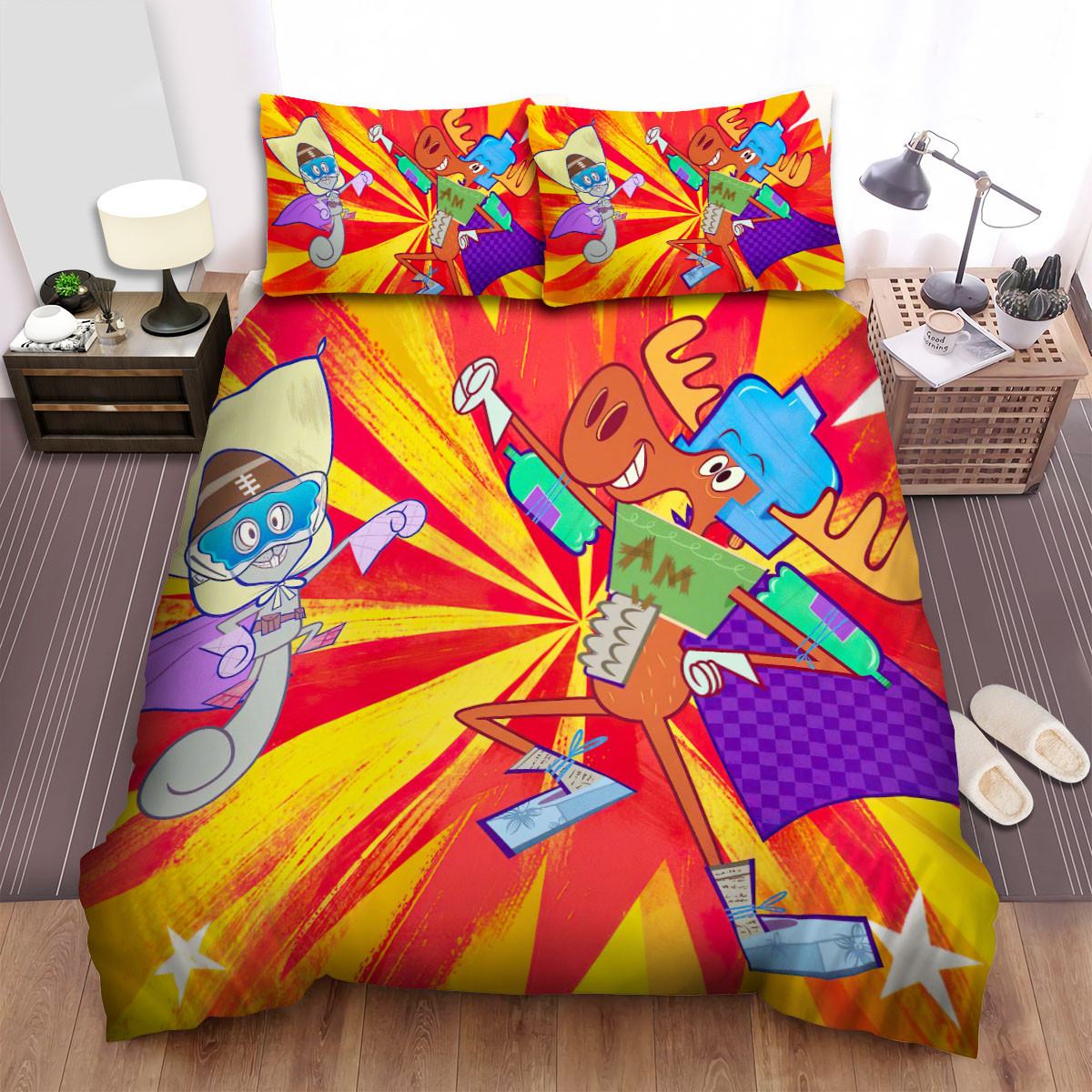 rocky and bullwinkle superheroes pose bed sheets spread duvet cover bedding sets ek1cz