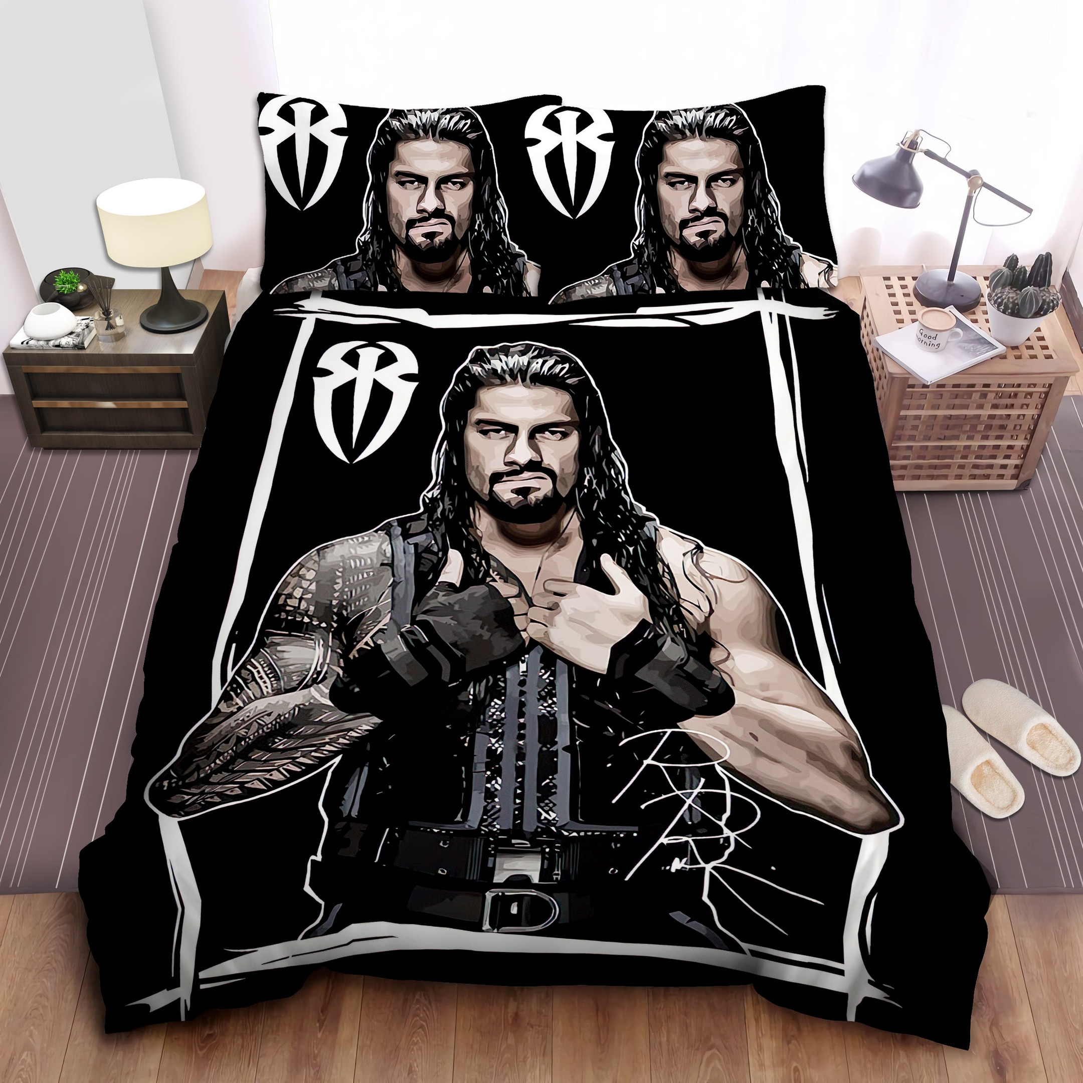 roman reigns signature pose artwork duvet cover bedroom sets comfortable bedding sets d2f6k