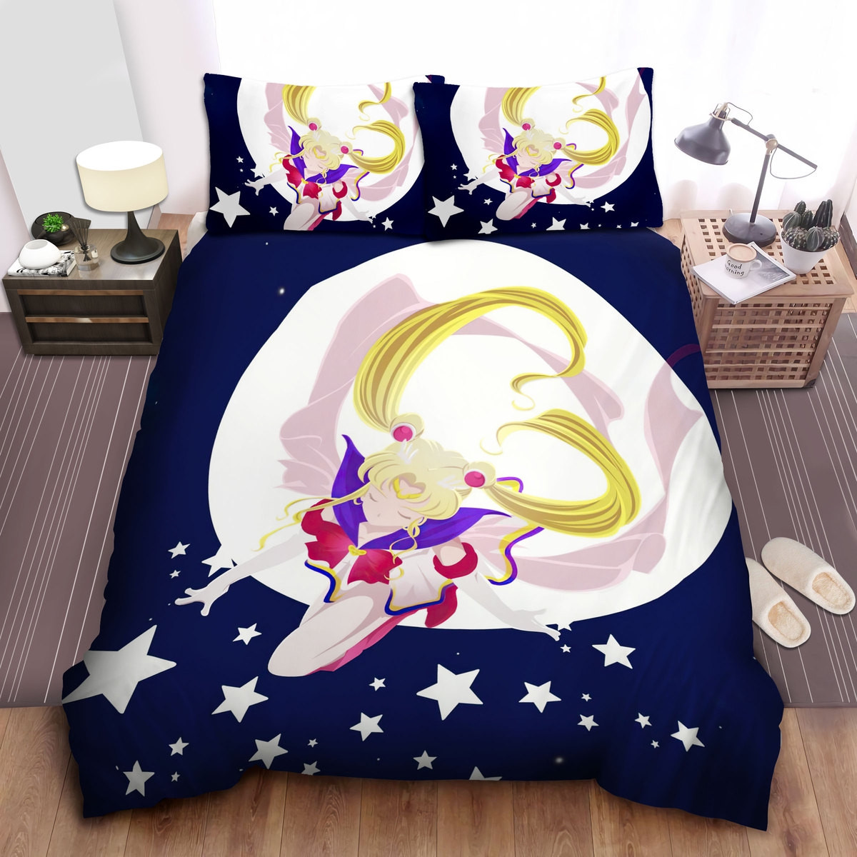 sailor moon usagi tsukino flying with stars bed sheets spread comforter duvet cover bedding sets wg5db