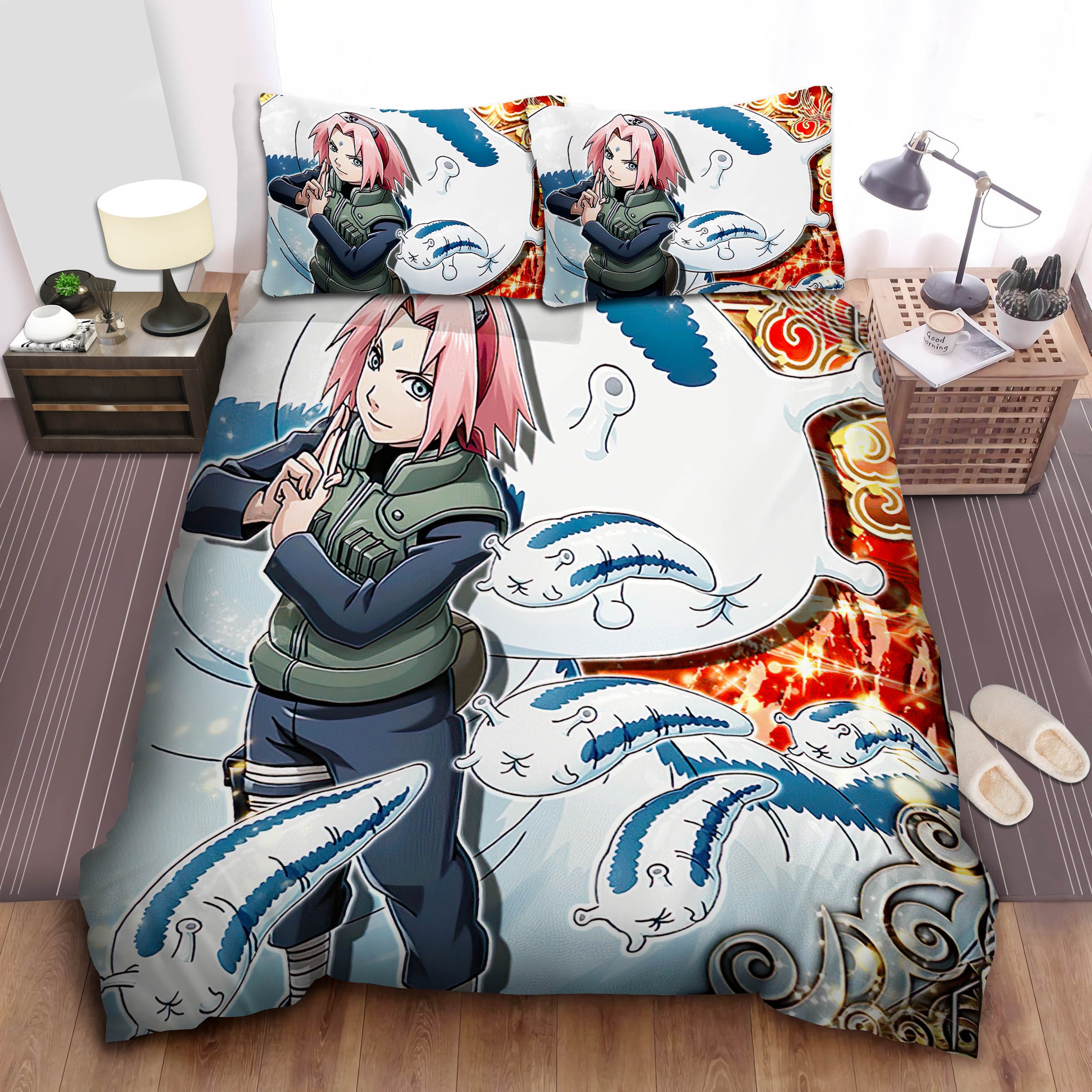 sakura and her katsuyu artwork bed sheet spread comforter duvet cover bedding sets herba