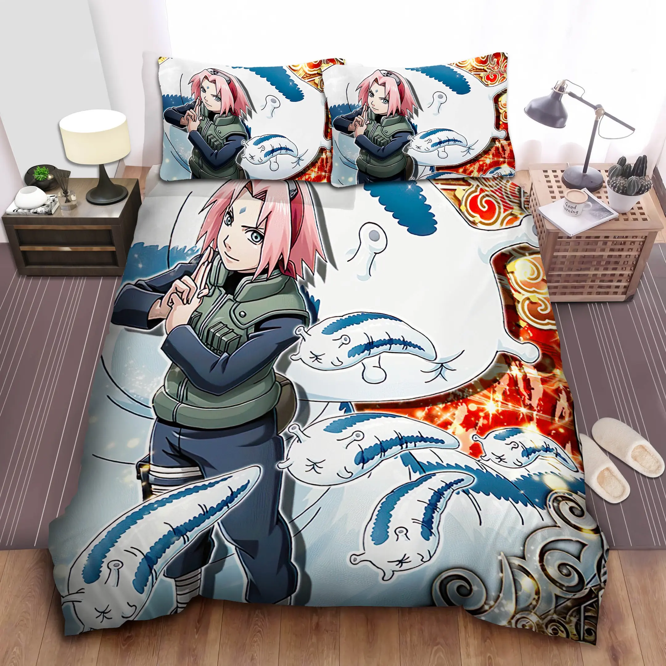 sakura and her katsuyu artwork bed sheet spread comforter duvet cover bedding sets herba