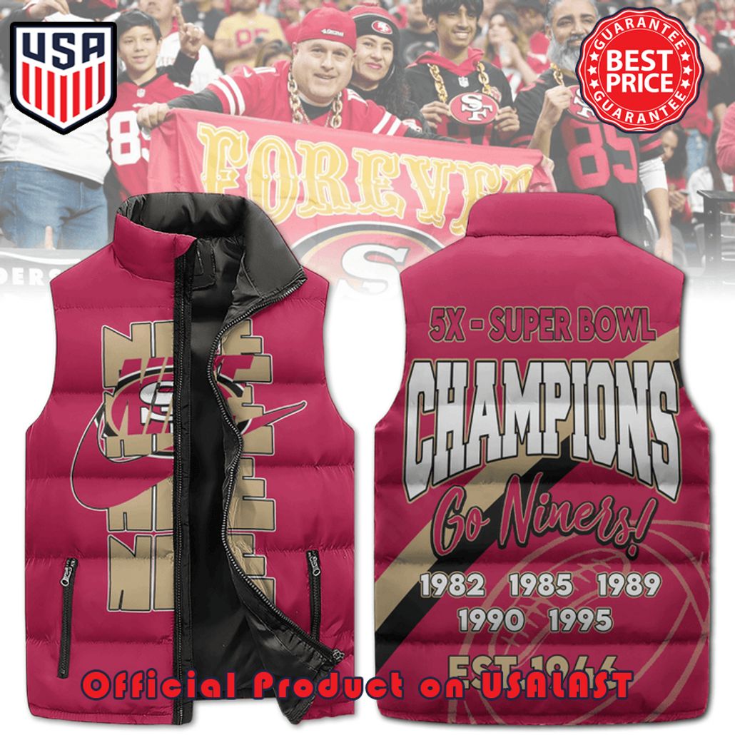 san francisco 49ers 5x super bowl champions puffer sleeveless jacket 1 R8YiH