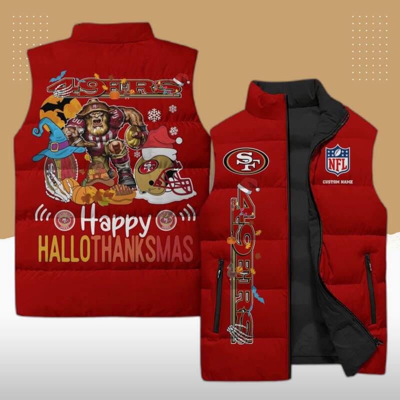 san francisco 49ers nfl sleeveless puffer jacket custom for fans gifts BRs6wF