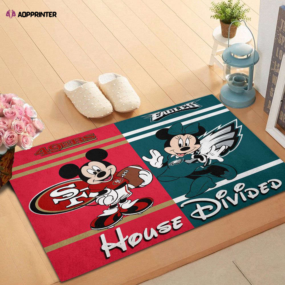 san francisco 49ers vs philadelphia eagles mickey and minnie teams nfl house divided doormat gift for home decor