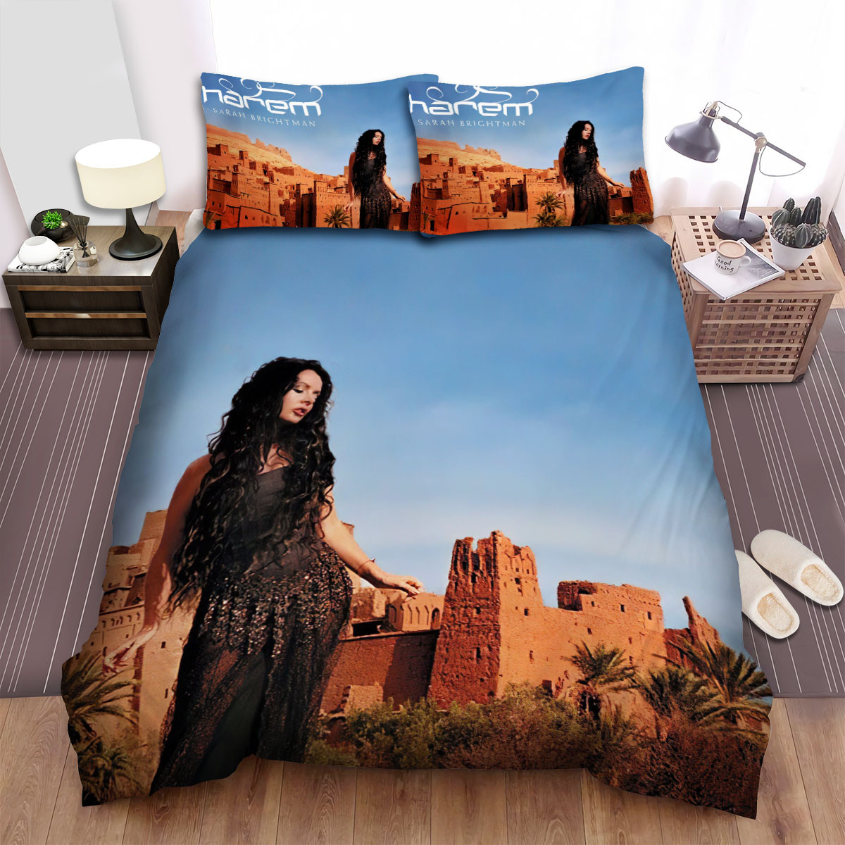 sarah brightman posting in black dress with mini palace bed sheets spread comforter duvet cover bedding sets mcx5q