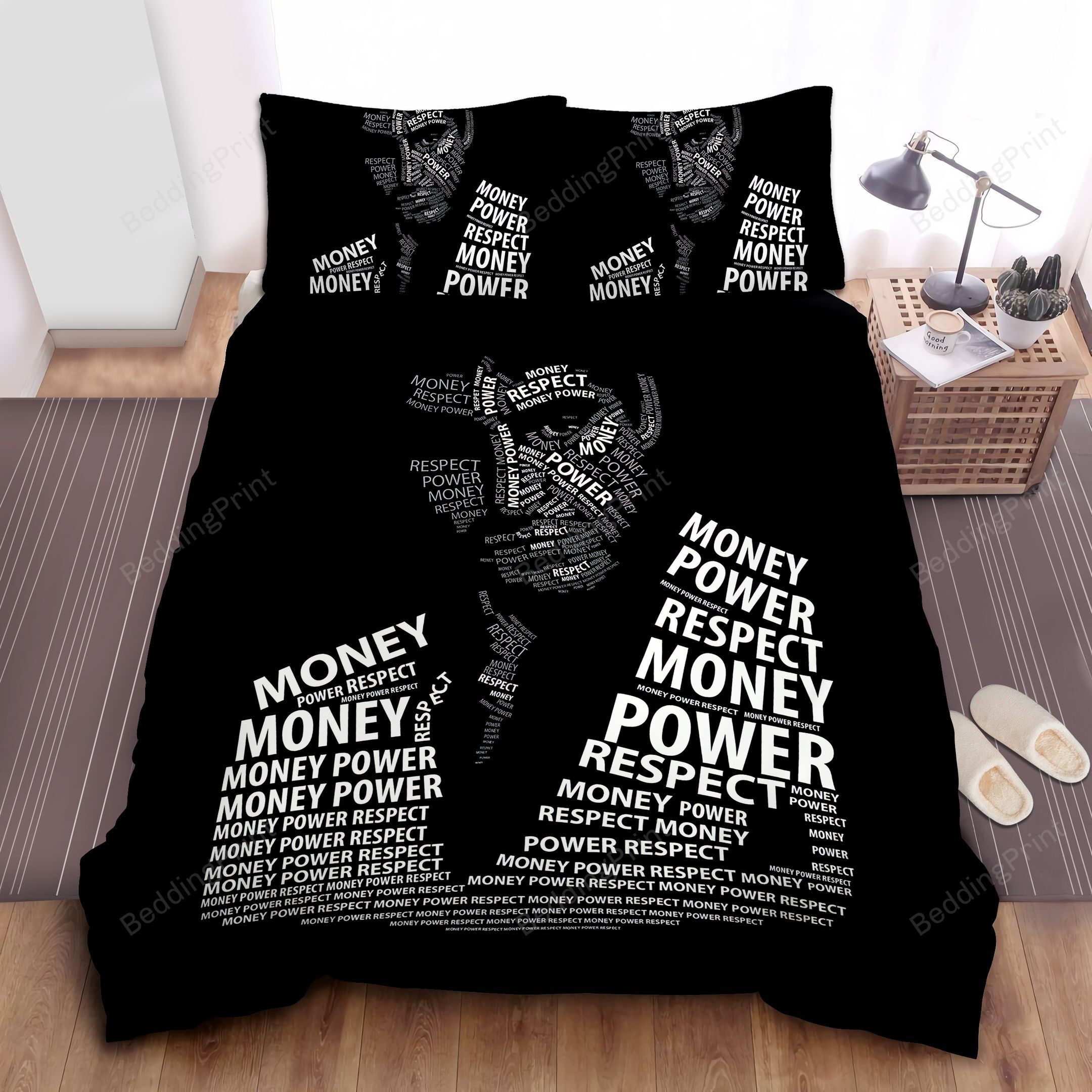 scarface money power respect typographic artwork bed sheets duvet cover bedding sets 7dlaf