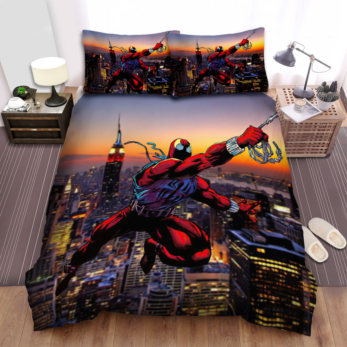 scarlet spider swinging web in the city bed sheets spread comforter duvet cover bedding sets gchyd