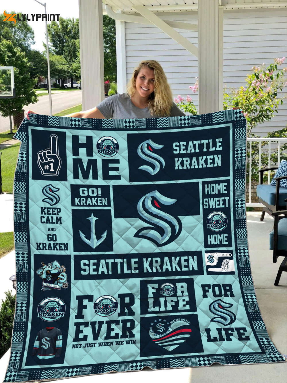 seattle kraken quilt blanket for fans home decor gift 1