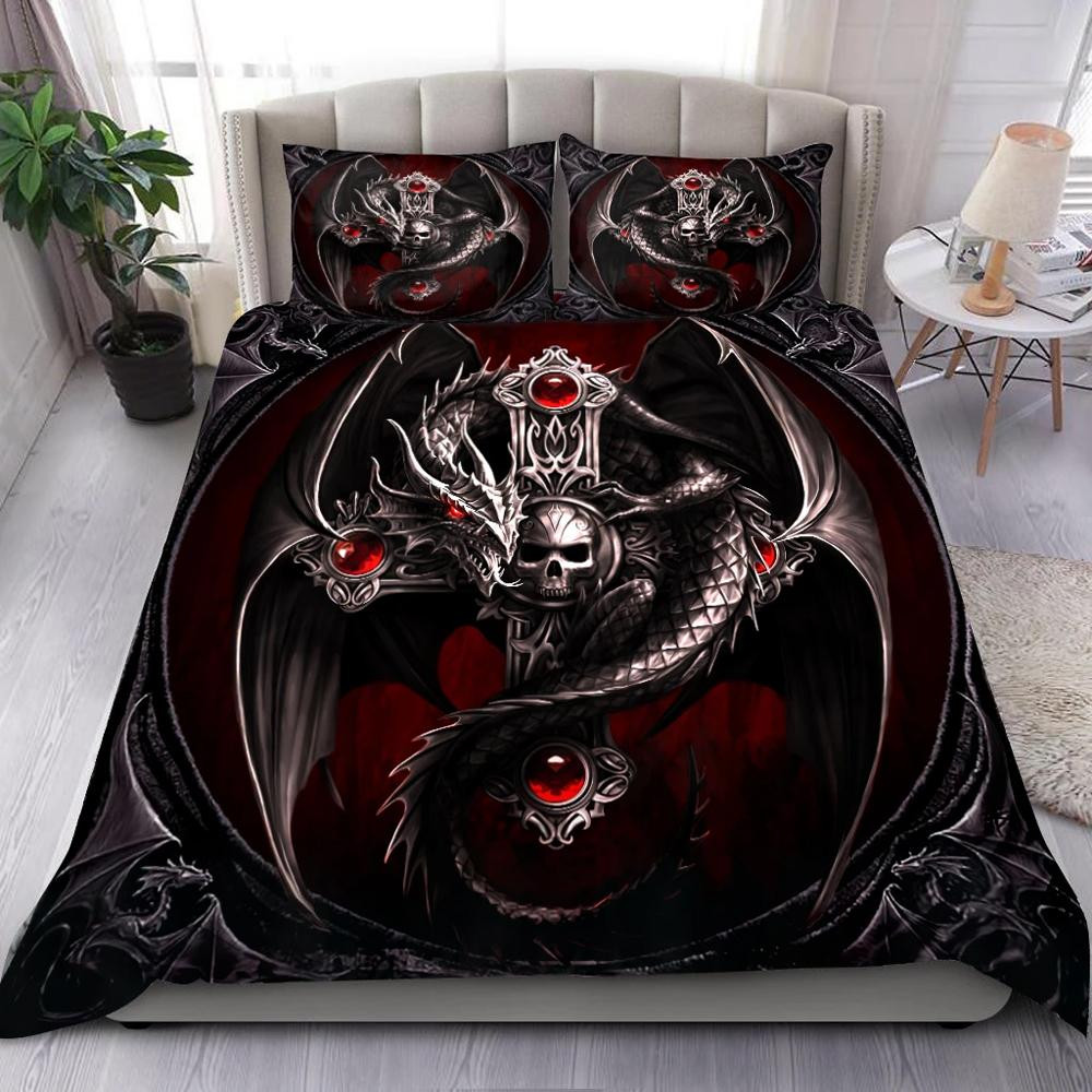 skull dragon bedding sets red black duvet cover and bed sheets spread 7pa7n