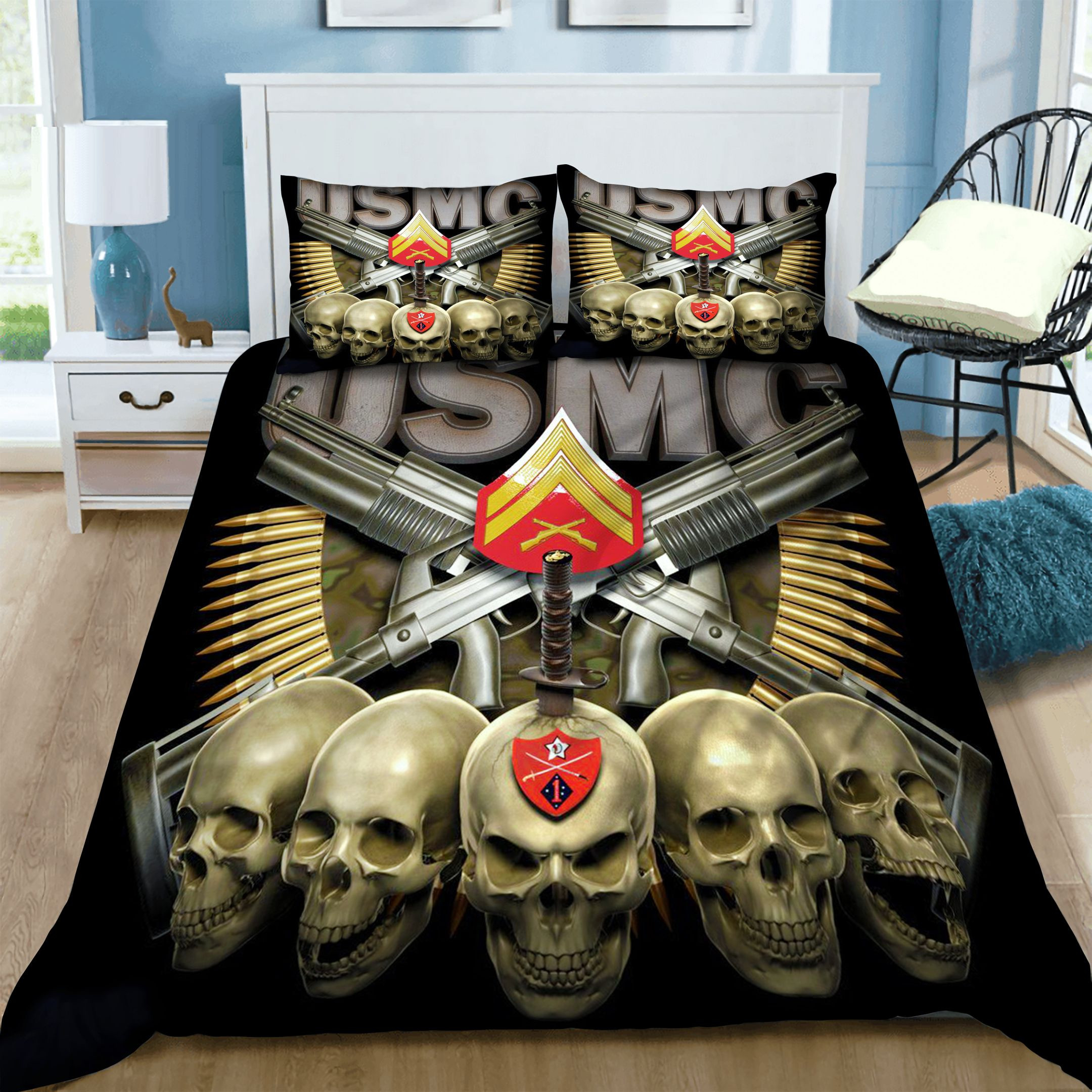 skull us marine corp duvet cover bedroom sets comfortable bedding sets km4qi