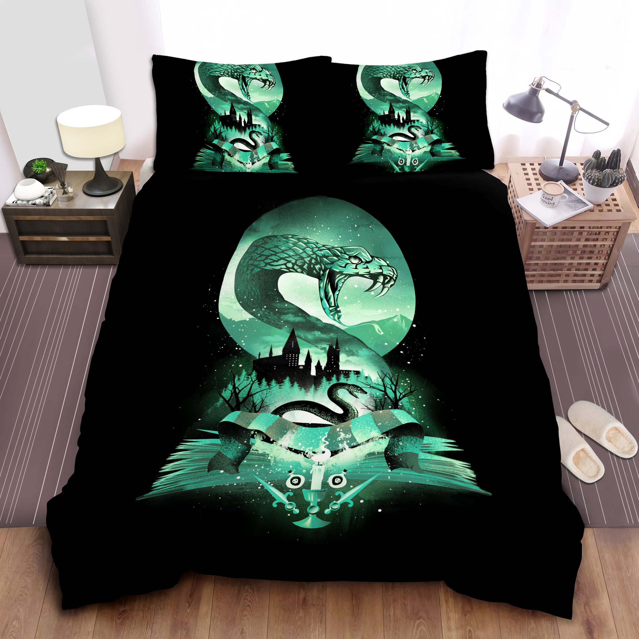 slytherin house illustration bedding sets harry potter comforter duvet cover bed sheets etdd8