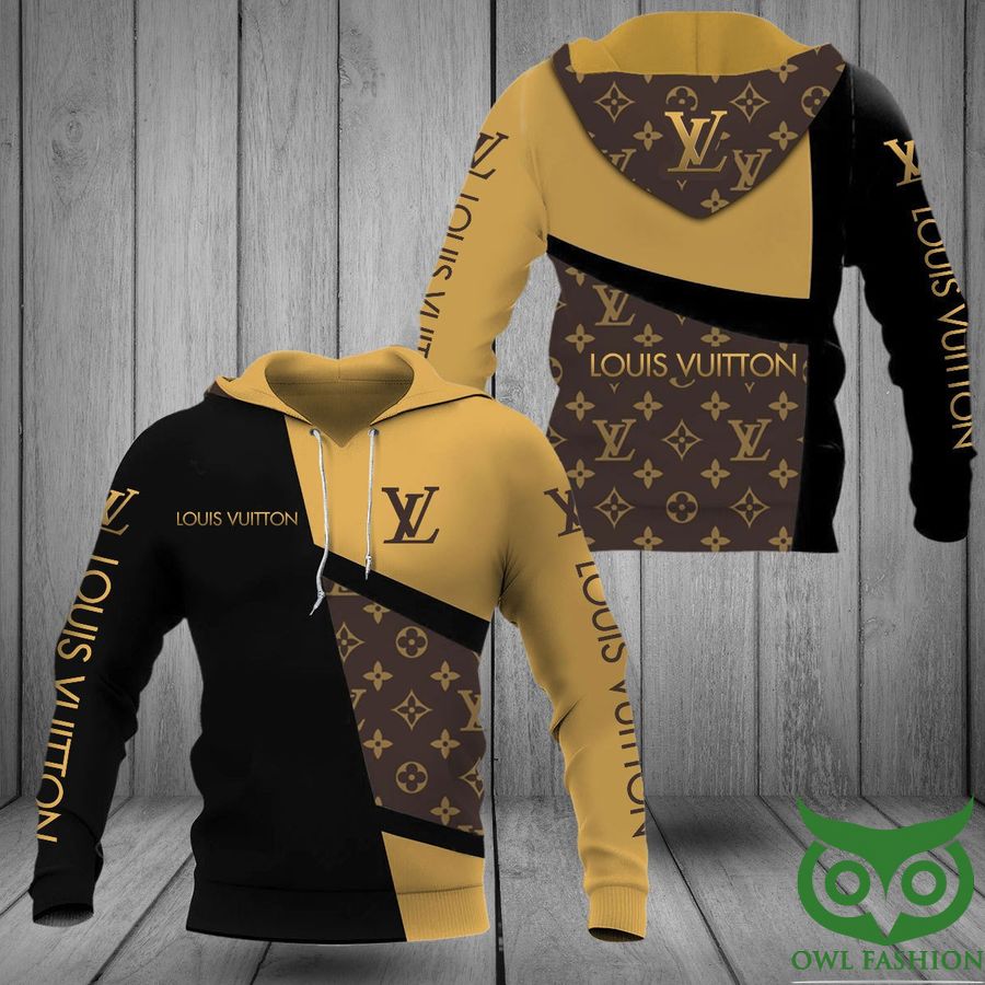 smJhVDoA 208 Luxury Louis Vuitton Monogram and Yellow and Black Color Arrays with Name 3D Hoodie