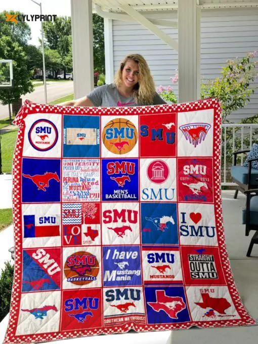 smu mustangs quilt blanket for fans home decor gift 2 1