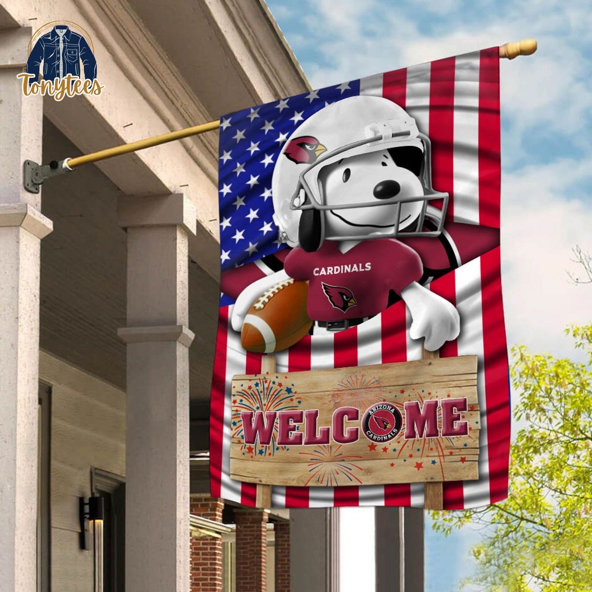 snoopy peanuts arizona cardinals welcome custom name garden flag 1 ovvgu