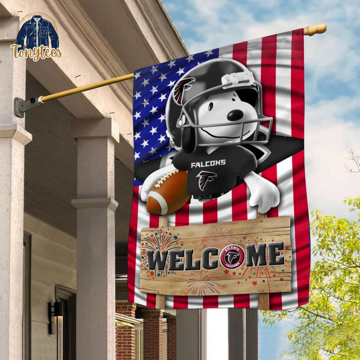 snoopy peanuts atlanta falcons welcome custom name garden flag 1 gmj3j