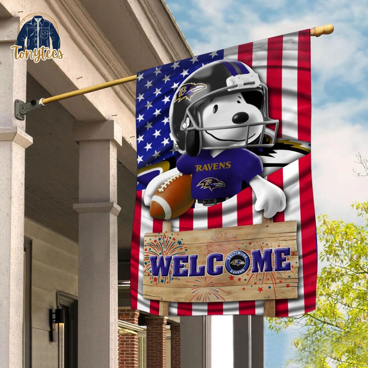 snoopy peanuts baltimore ravens welcome custom name garden flag 1 dlkzn