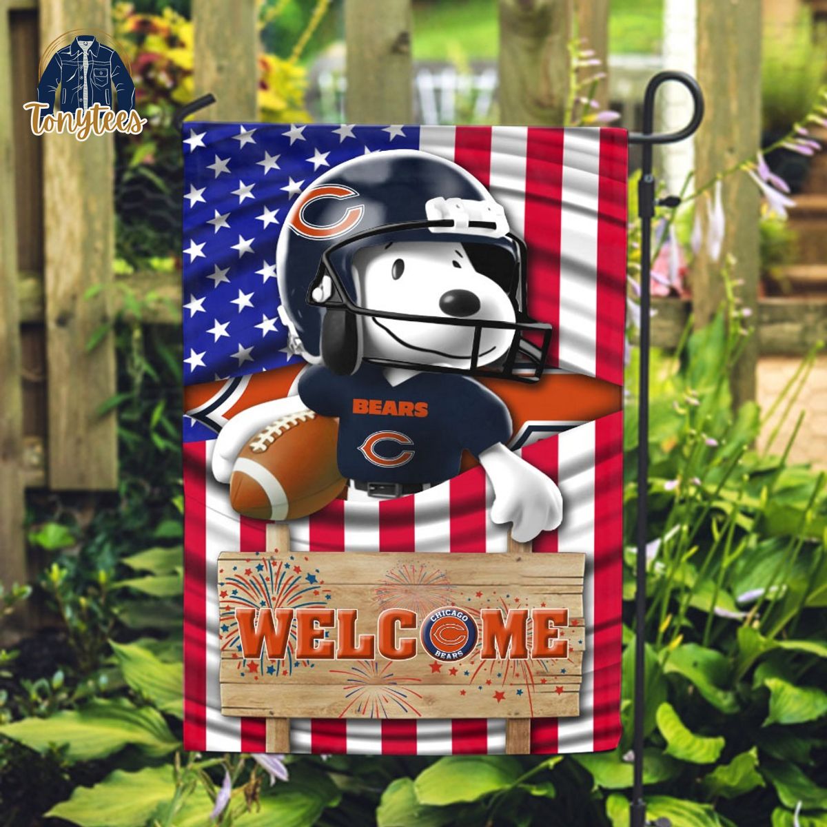 snoopy peanuts chicago bears welcome custom name garden flag 1 5rr8q